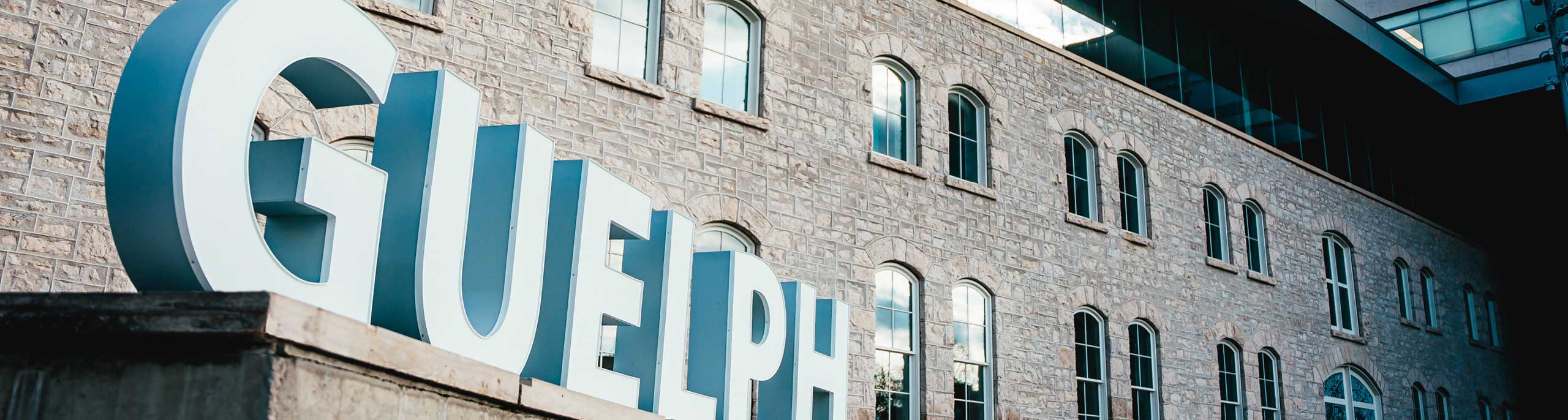 City Hall with Market Square ice rink 'Guelph' lettering in foreground