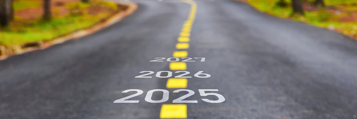 Road with 2025, 2026, 2027 text