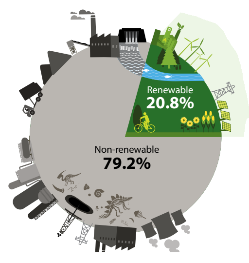 Renewable 20.8%, Non-renewable 79.2%
